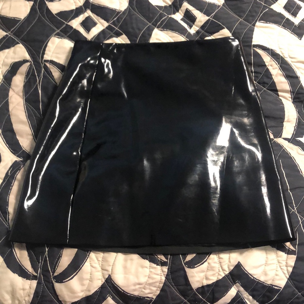 Black patent leather mini skirt